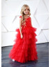 Red Tulle Long Tiered Flower Girl Dress